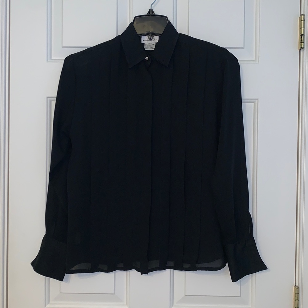 Christian DIOR Vintage Pleated French Cuff Blouse